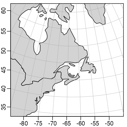 Eastern Canadian waters shown in Universal Transverse Mercator projection.
