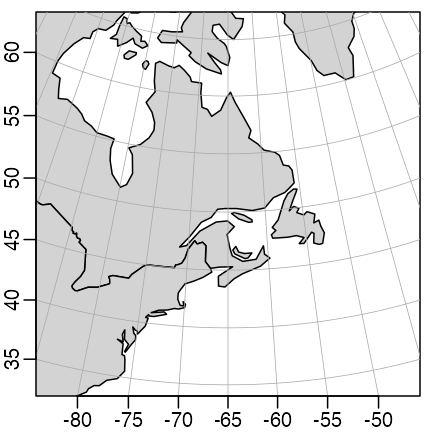 Eastern North Atlantic with Albers equal-area projection (exercise 5).