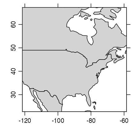 North American view, drawn with mapPlot().